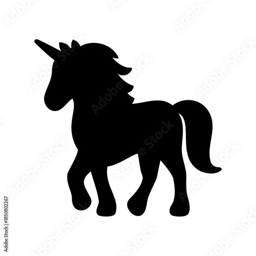 Silhouette of a magical unicorn walking slowly in a whimsical world