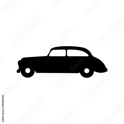 Black silhouette of a classic vintage car with round headlights on white