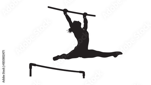 Silhouette of a woman performing a yoga split with a stick on transparent background