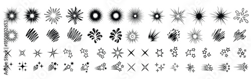 Black and white starburst flash explosion comic doodle impact burst sparkle highlight icon set