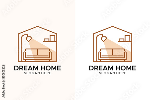 Dream Home Interior Design Logo with Sofa and Floor Lamp