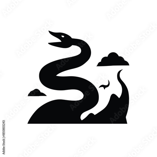 Mythical Sea Serpent Silhouette Emerging From Waves