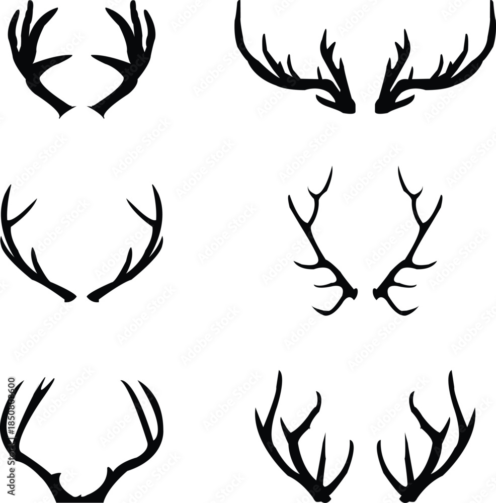 Naklejka premium Stag Horns Black and White Silhouette