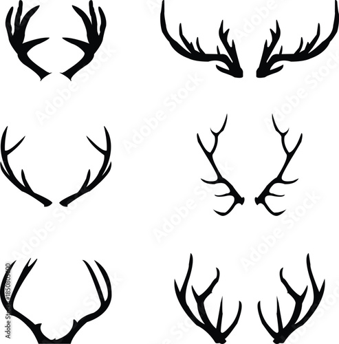 Stag Horns Black and White Silhouette
