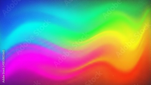 Vibrant, flowing rainbow colors create a dreamy, abstract background.
