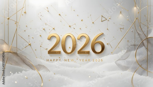 gold 2026 happy new year luxury white winter 3d background
