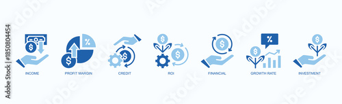 Wealth Engine Icon Set Isolated Vector With Icon Of Income, Profit Margin, Credit, Roi, Financial, Growth Rate, Investment In Two Color Glyph Style