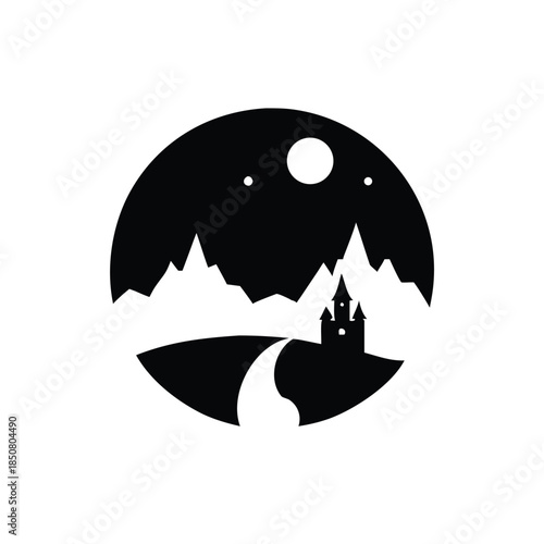 Enchanted Castle Silhouette on Mountain Road