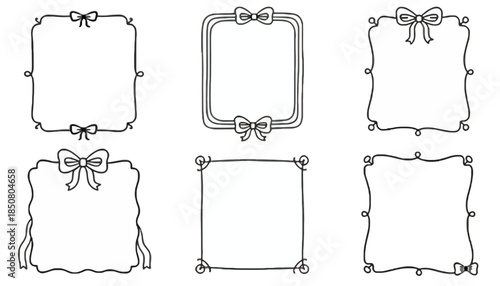 Collection of Hand-Drawn Decorative Borders and Frames with Bows and Swirls