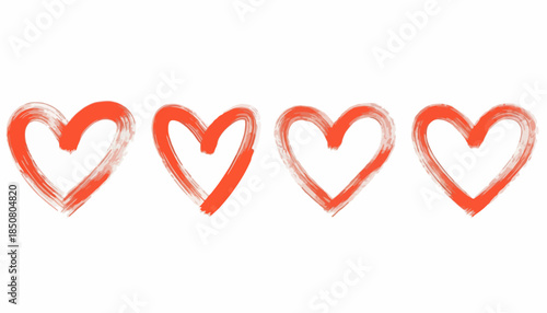 Expressive collection of four individually designed, textured brushstroke hearts, ideal for conveying love, affection, and heartfelt emotions in graphic design projects