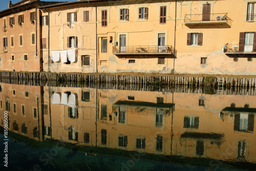 Rieti (Italy) - Houses of historic center of the Sabina's provincial capital with old houses reflections over Velino river.