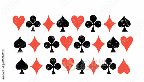Playing Card Suits Arranged in a Repeating Pattern, Graphic Illustration