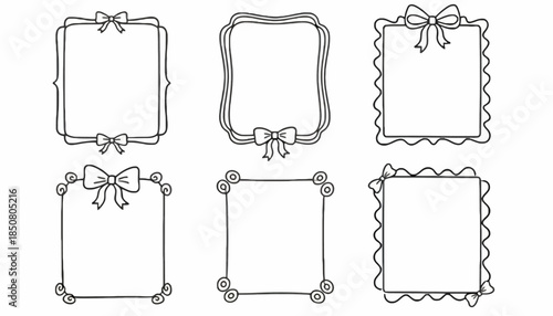 A collection of six hand-drawn ornamental frames and borders, perfect for crafting and design projects