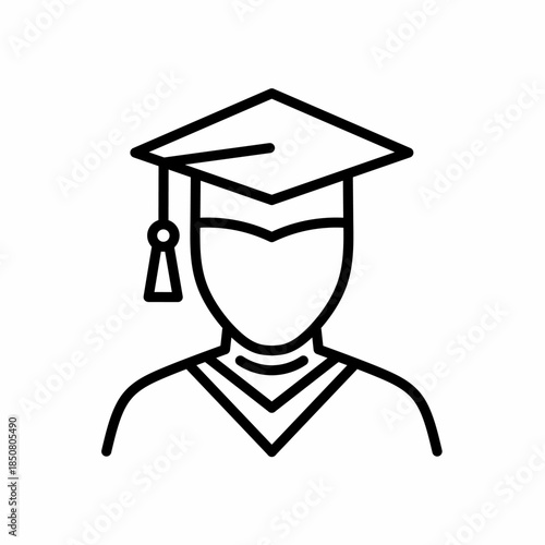 Graduate student wearing cap, academic graduation icon