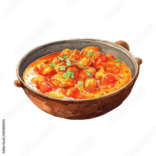 A watercolor isometric illustration of Curry, cleanly isolated on white background.