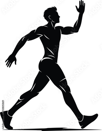 Dynamic silhouette of a running man with arm raised, showcasing power and athleticism