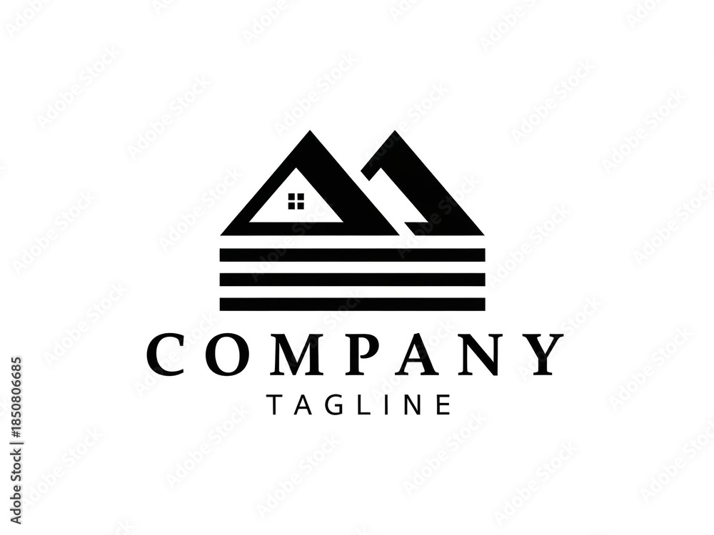 Obraz premium Elegant Black and White Real Estate Logo Design with Rooftop Silhouette