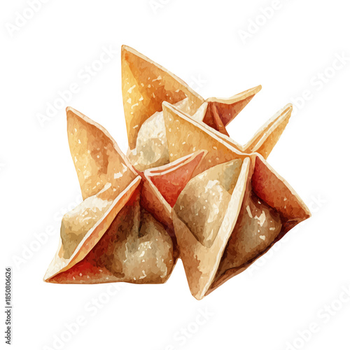 Watercolor isometric vector-style illustration of Wontons, isolated on white background.