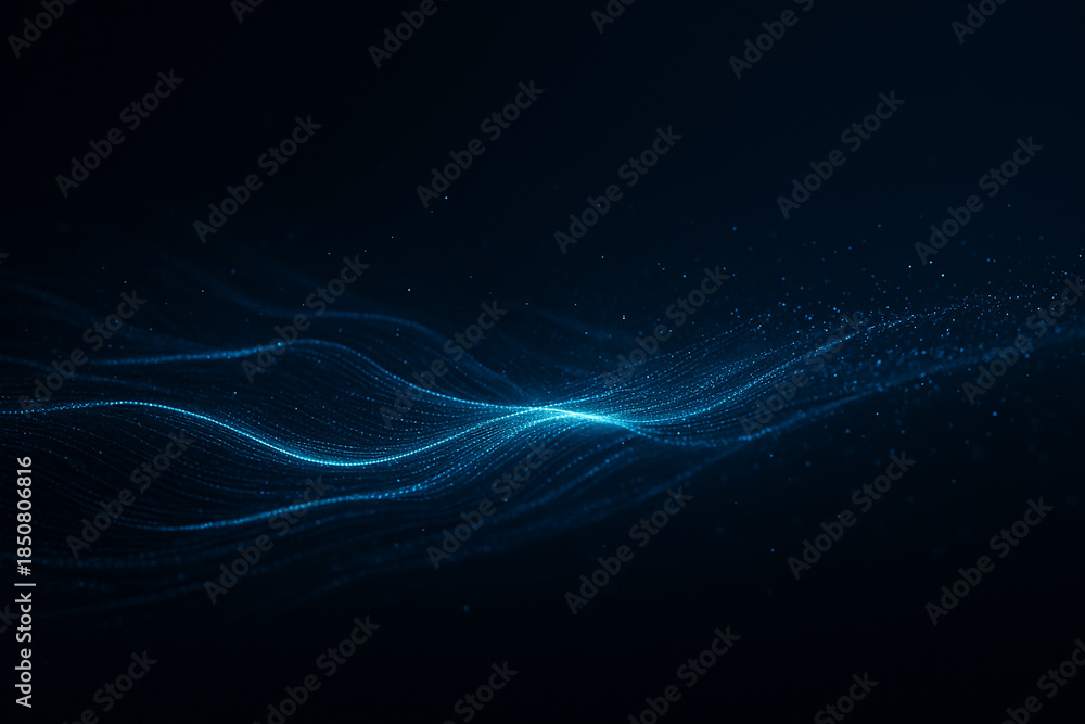Obraz premium Glowing blue wave particles flowing through dark space