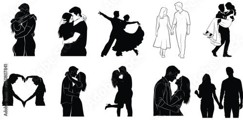 Diverse silhouettes illustrating romantic affection and connection between couples