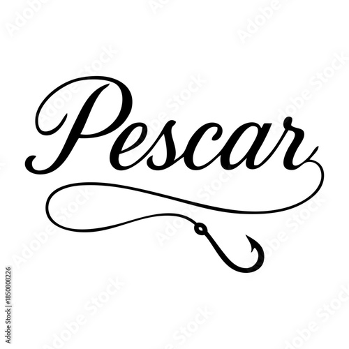 Logotipo con palabra en español Pescar con sedal y anzuelo de pesca