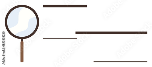 Magnifying glass examining horizontal lines, representing research, focus, and discovery. Ideal for education, analysis, investigation, insight learning clarity exploration. Simple flat metaphor