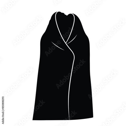A minimalistic black silhouette illustration of a draped fabric, perfect for design elements