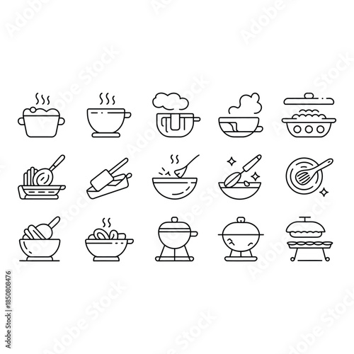 Collection of cooking utensils and kitchenware icons Vector illustration
