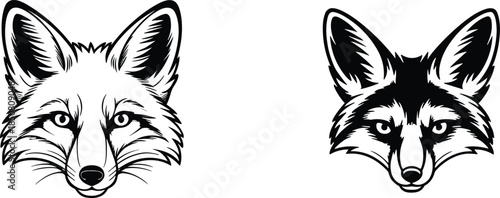 Black and white fox head logo variations minimalist animal mascot emblem wildlife illustration line art vector design set
