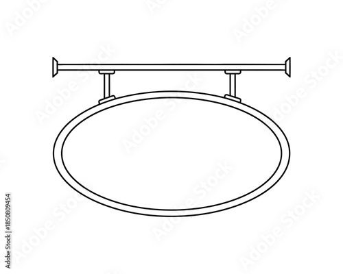 Blank Oval Sign: A simple, elegant oval sign is suspended by a stylish metal frame, inviting the viewer to imagine the possibilities it holds.