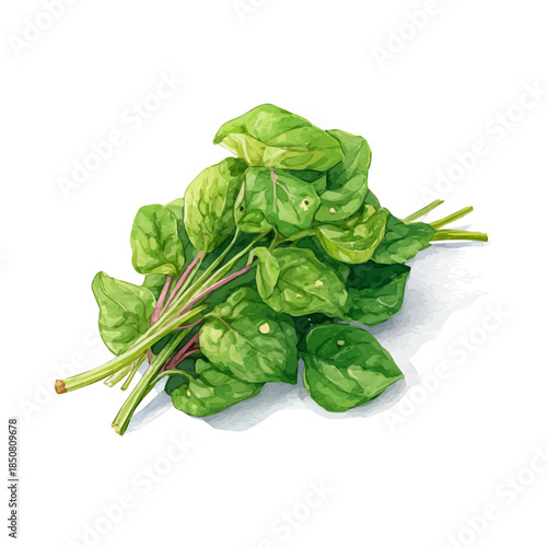 Malabar Spinach illustrated in isometric watercolor style, isolated on white.