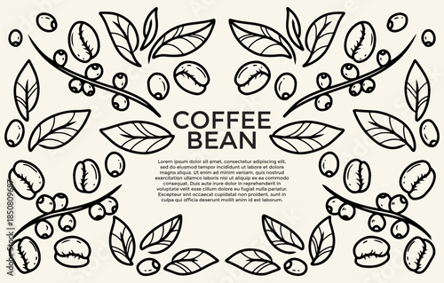 Vintage Coffee Bean floral vector illustration with leaves and Coffee beans in a decorative black tattoo style