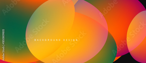 Abstract colorful circles overlap, creating vibrant gradients. Background features smooth transitions between green, yellow, orange, red hues. Design feels modern.