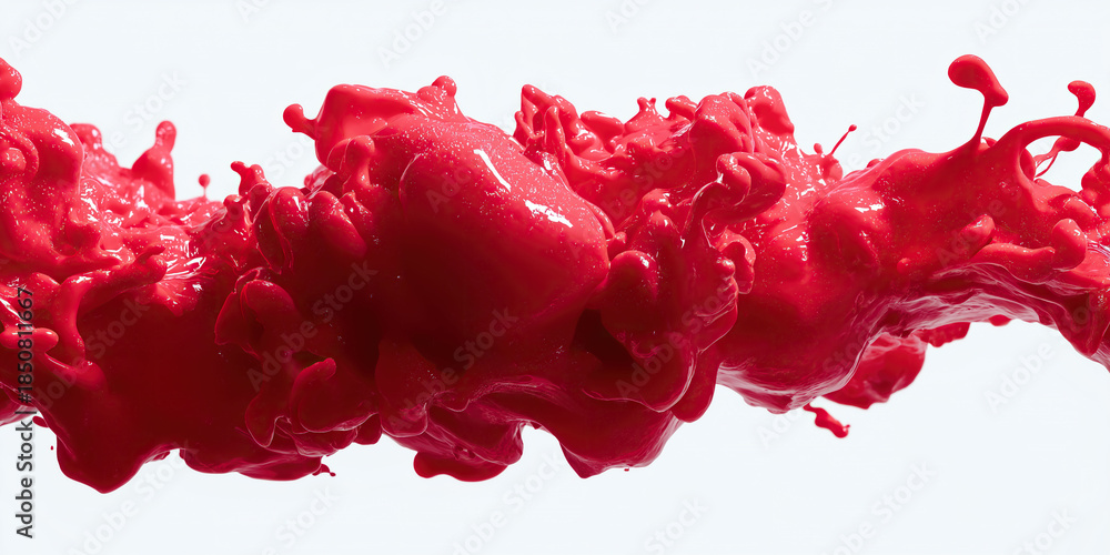 Fototapeta premium Vivid red liquid forms twisting sculptural splash against bright neutral background.