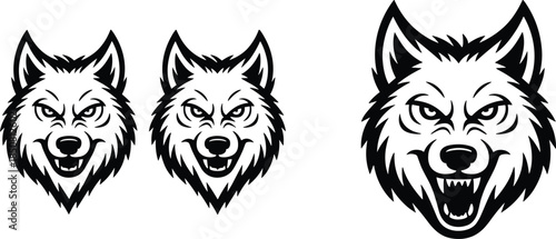Black and white fox head logo variations minimalist animal mascot emblem wildlife illustration line art vector design set