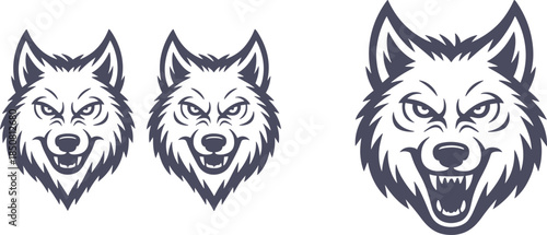 Black and white fox head logo variations minimalist animal mascot emblem wildlife illustration line art vector design set