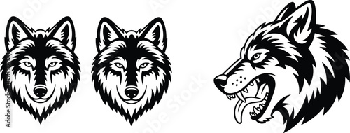 Black and white fox head logo variations minimalist animal mascot emblem wildlife illustration line art vector design set
