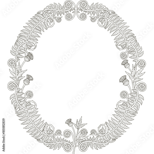 Delicate Antique Botanical Wreath Vector on Transparent Background