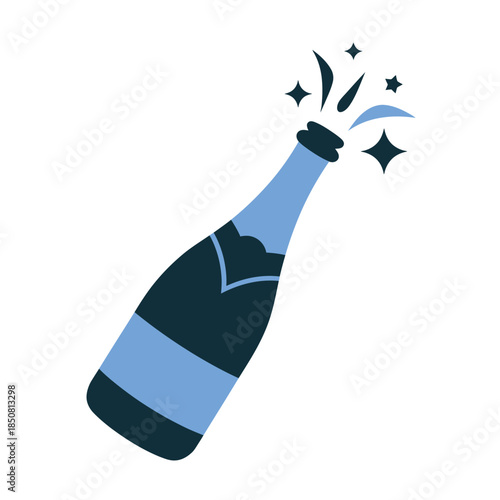 Celebratory champagne bottle popping with sparkles and confetti for a festive occasion