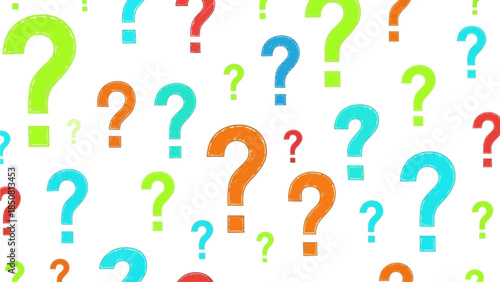 Bright colorful question mark pattern background symbolizing curiosity, confusion, thinking, problem solving and creative abstract concept design