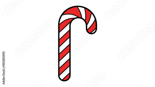 A detailed illustration of a red and white striped candy cane on a plain white background for christmas decoration or holiday greeting card designs