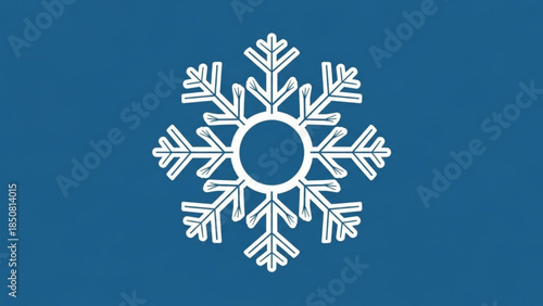 White snowflake on blue background, winter symbol, frosty weather icon, cold climate design element, seasonal graphic