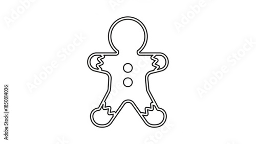 A black line drawing of a gingerbread man cookie cutter on white background, holiday baking symbol, christmas decoration element