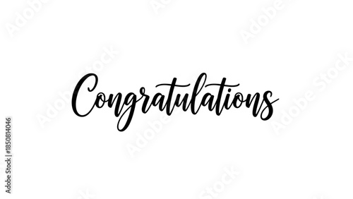 Elegant handwritten “Congratulations” typography in stylish black calligraphy lettering on a clean simple white celebratory background.