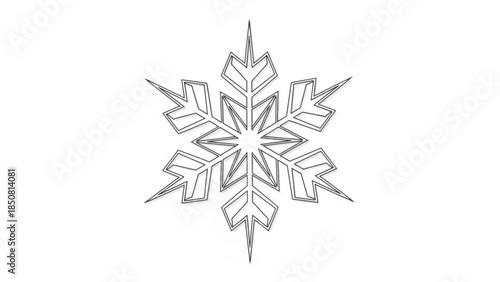 Geometric snowflake design with intricate patterns and symmetrical shapes on white background for winter decoration