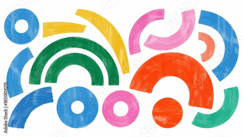 Abstract Rainbow Arcs and Circles in Vibrant Hand-Painted Style