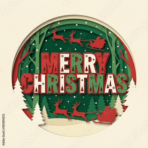 Merry Christmas Paper Cut Illustration