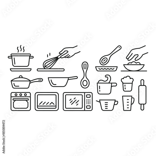Kitchen utensils and appliances line icons set Vector illustration