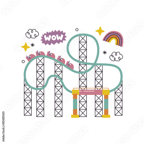 Cartoon Roller Coaster with Colorful Cars.