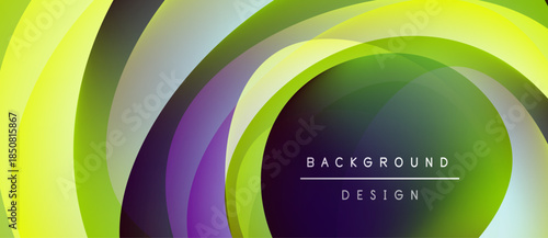 Abstract layers create dynamic tunnel effect. Vibrant colors blend, forming modern background design. Text reads background design.